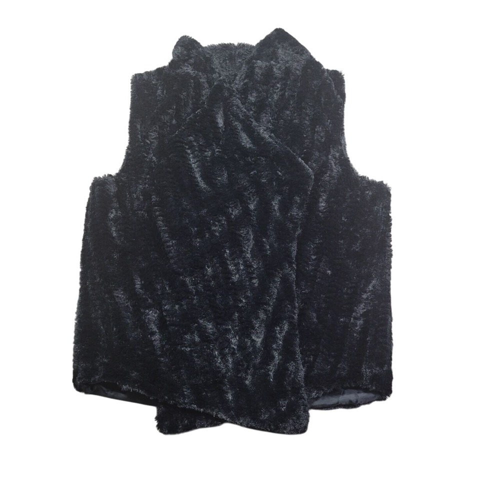 Est.1946 Sweater Vest Women's‎ Medium Black Faux Fur Shiny Sleeveless Fuzzy Cozy